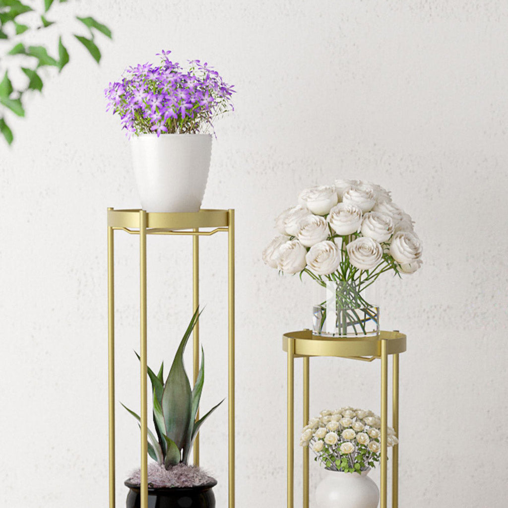 Gold Metal Plant Stand 80cm 2-Tier — Set of 4