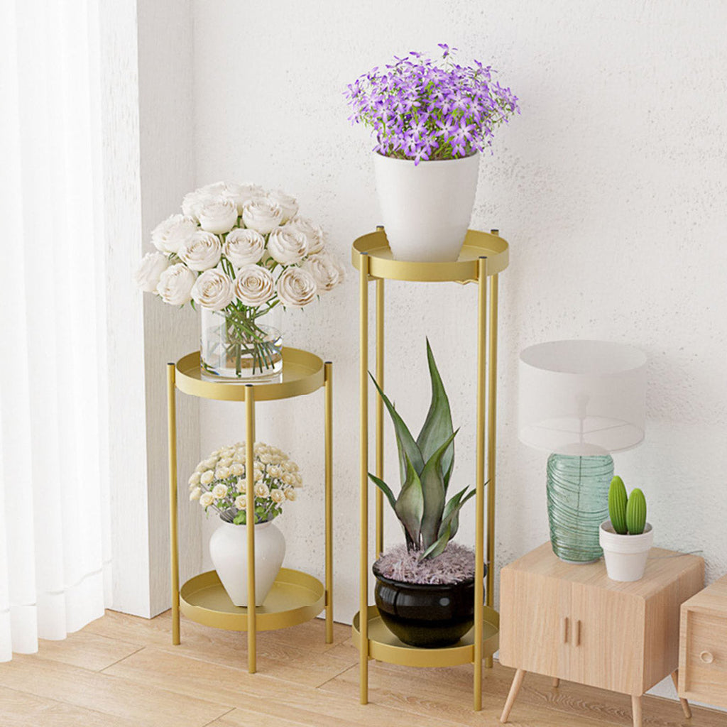 Gold Metal Plant Stand 80cm 2-Tier — Set of 4