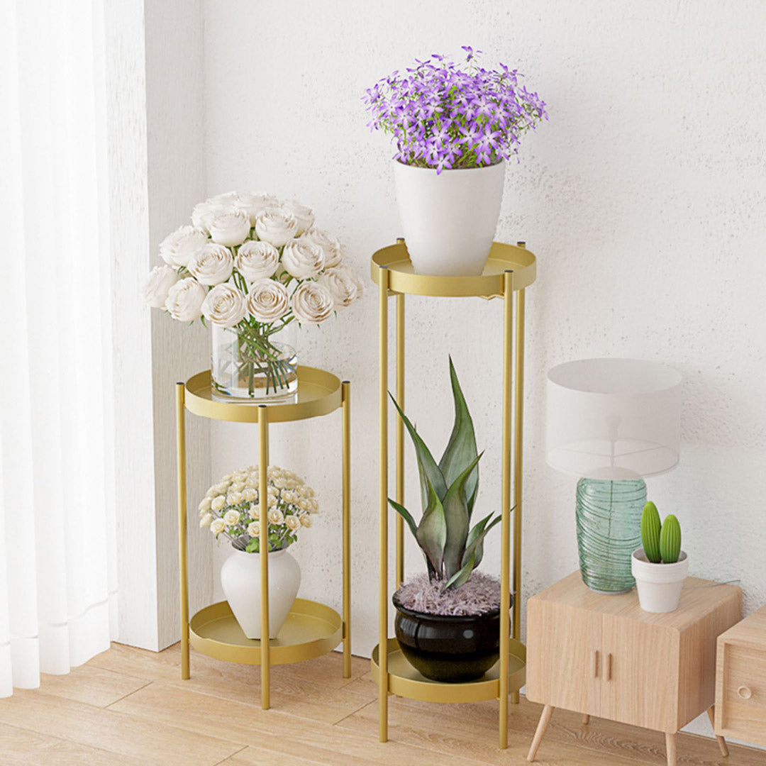 Gold Metal Plant Stand 80cm 2-Tier — Set of 4