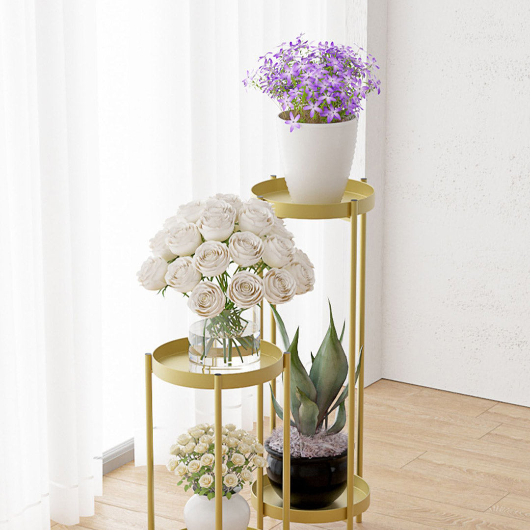 Gold Metal Plant Stand 80cm 2-Tier — Set of 4