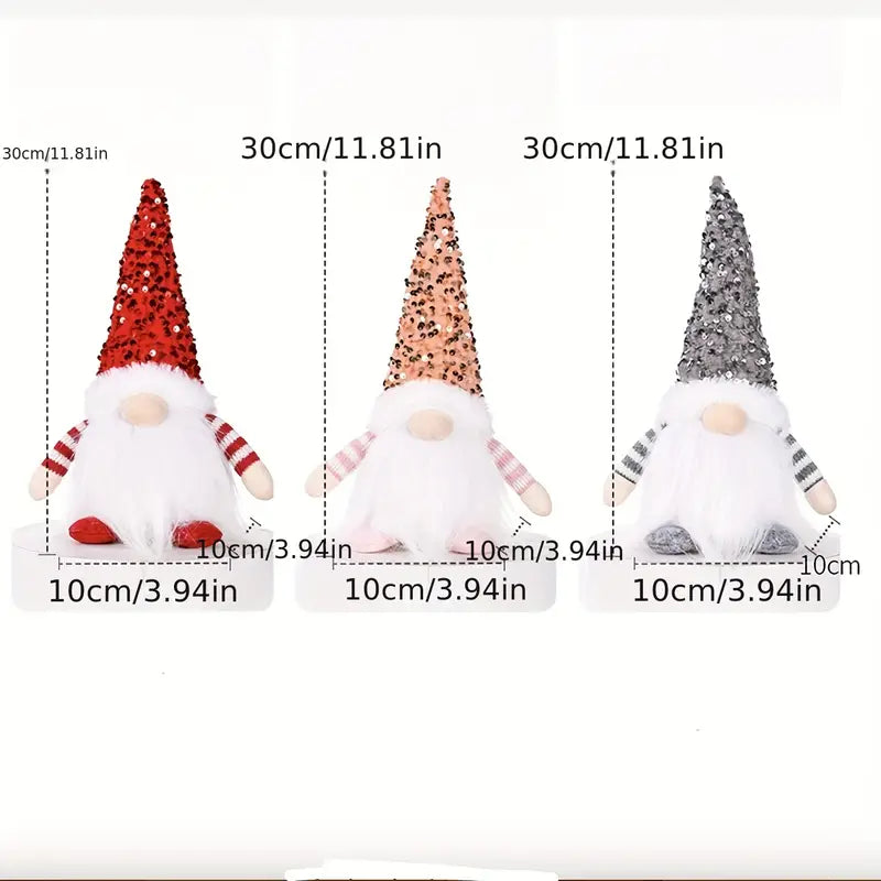Rudolph Sequin Christmas Gnomes with LED Lights — Set of 3