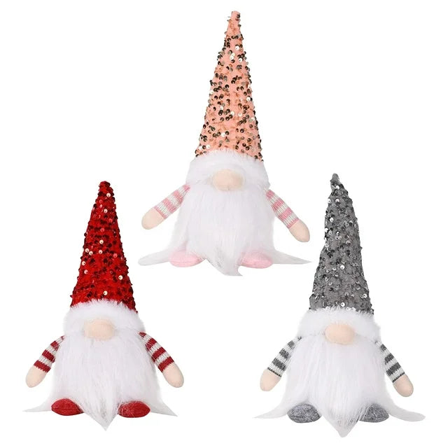 Rudolph Sequin Christmas Gnomes with LED Lights — Set of 3