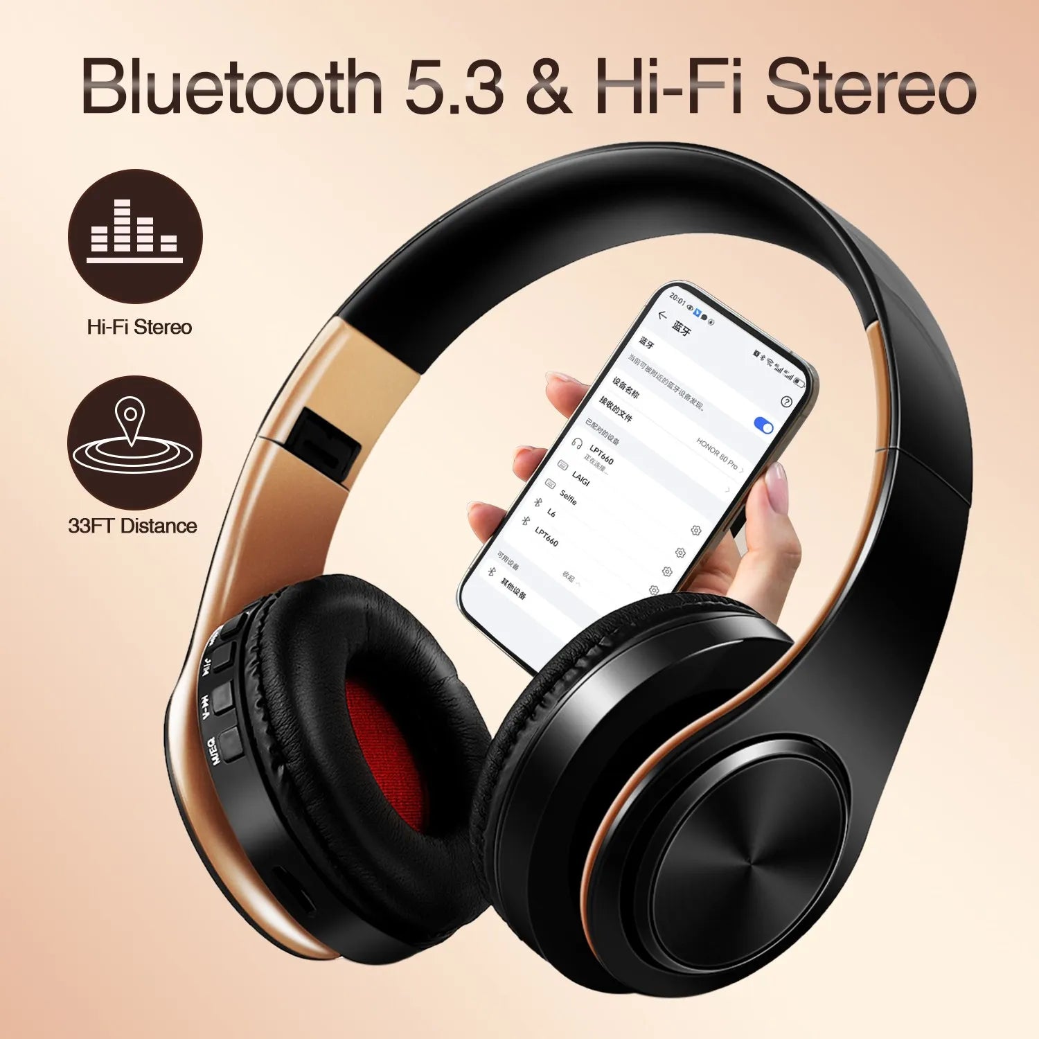Wireless Bluetooth Headphones — Gold