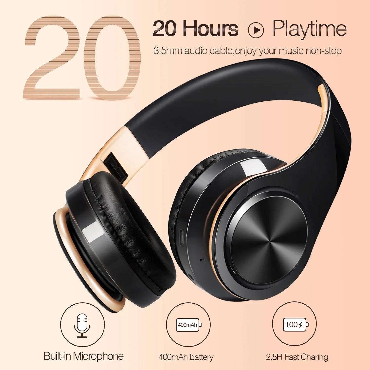 Wireless Bluetooth Headphones — Gold