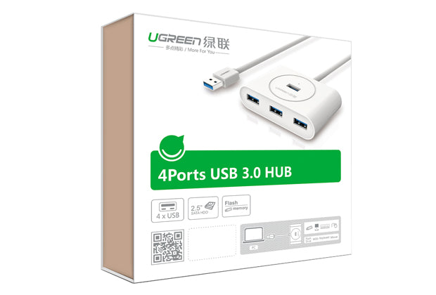 USB 3.0 4-Port Hub with 1M Cable — White