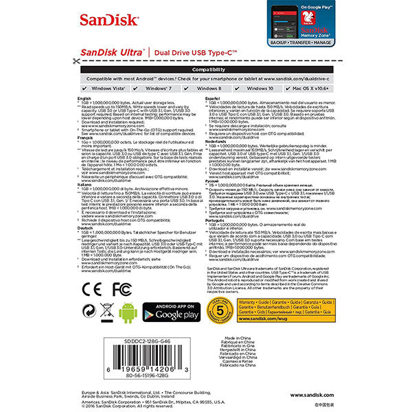 SanDisk 256GB Dual USB 3.1 Type-C Flash Drive