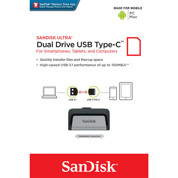 SanDisk 256GB Dual USB 3.1 Type-C Flash Drive