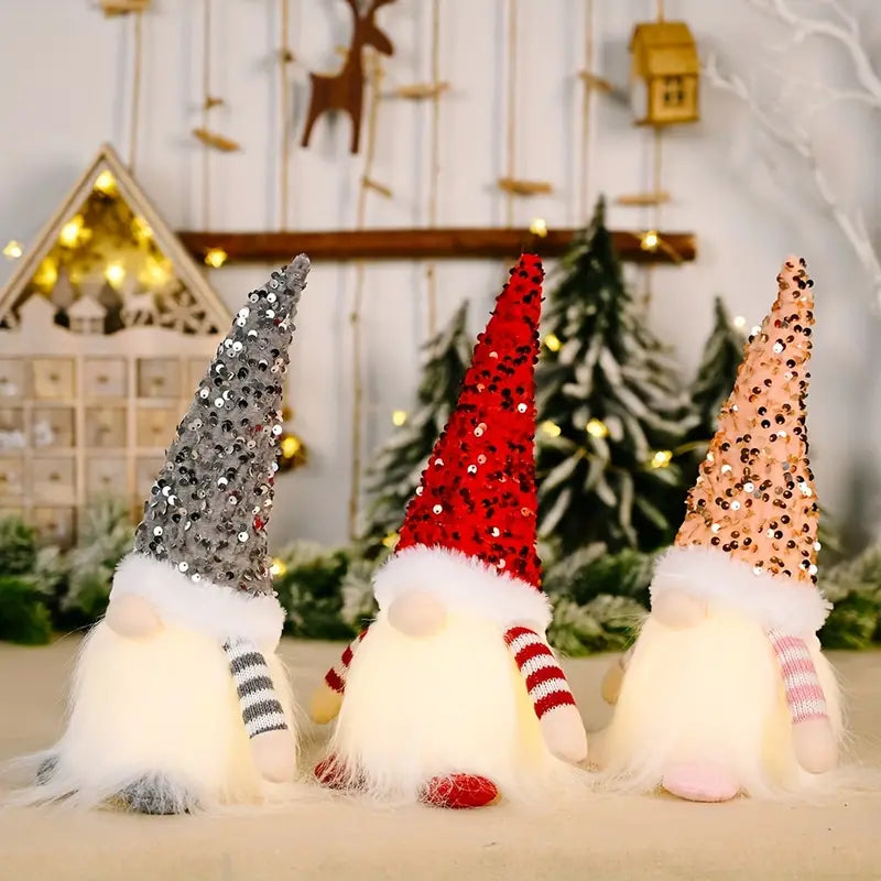 Rudolph Sequin Christmas Gnomes with LED Lights — Set of 3