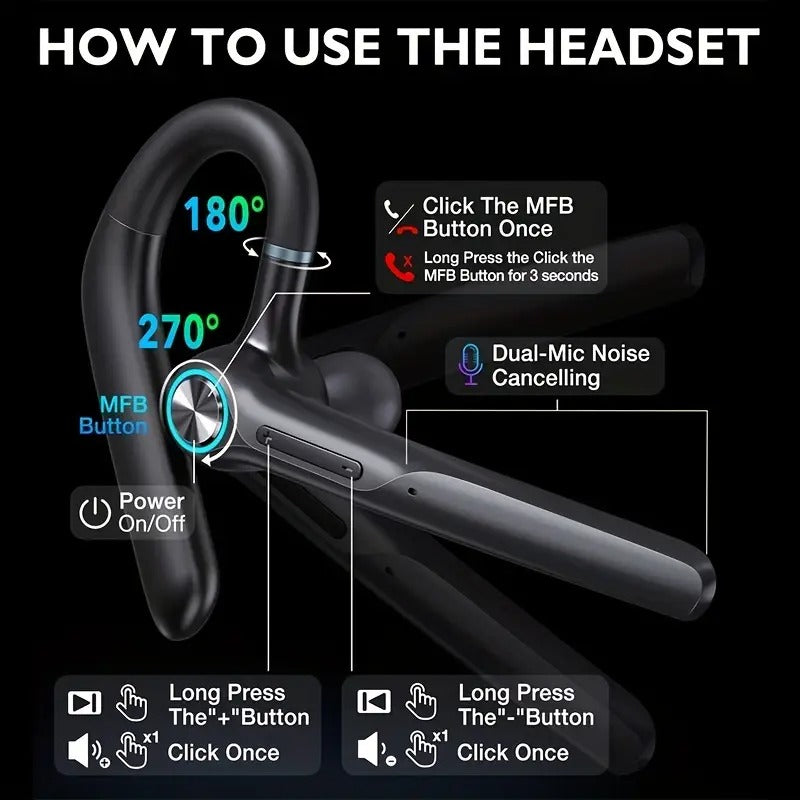 Wireless Headset with Dual Noise-Cancelling Mics
